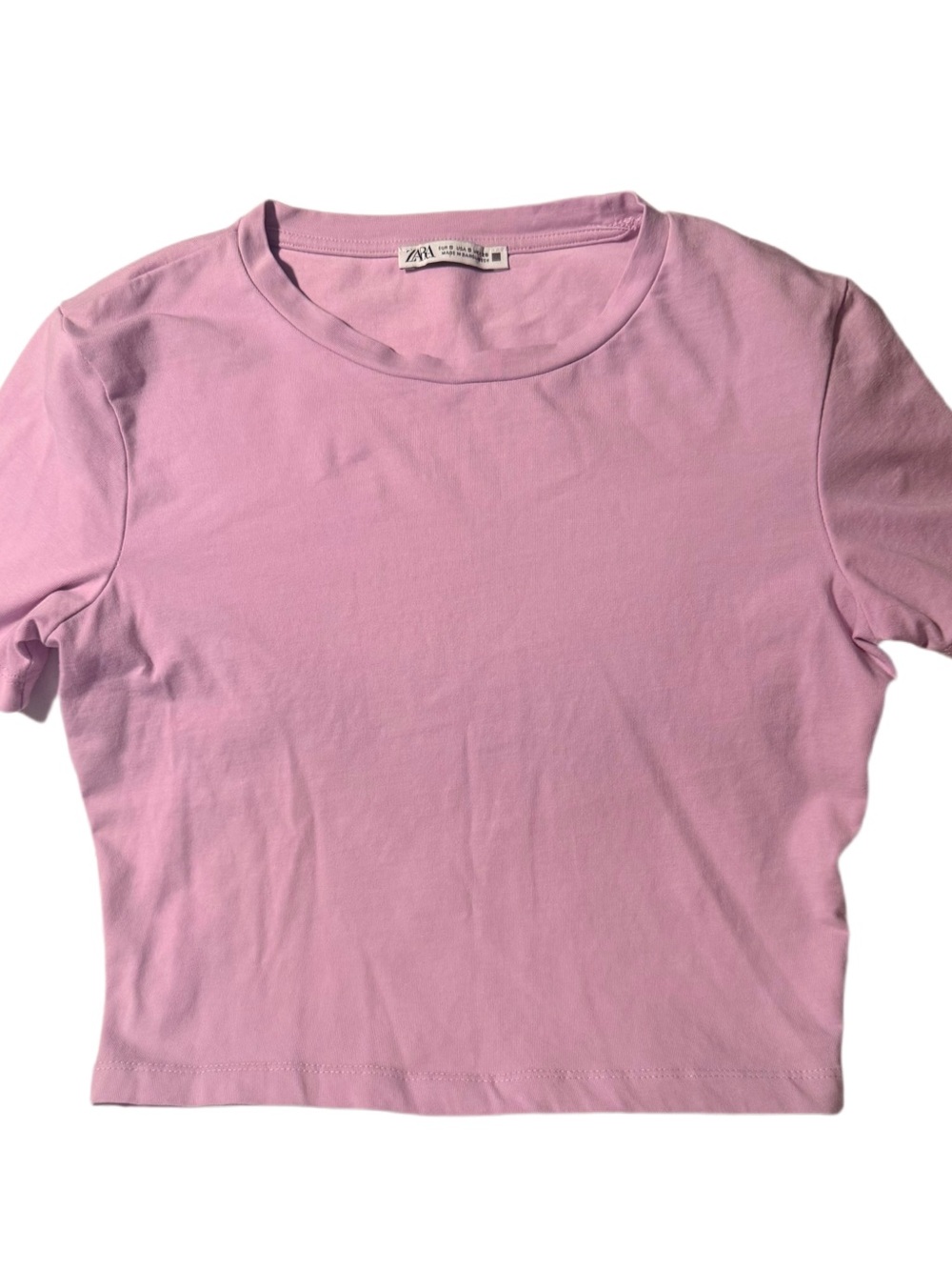Zara Womens Pink Lilac Cropped Crewneck Tee Shirt Size Small